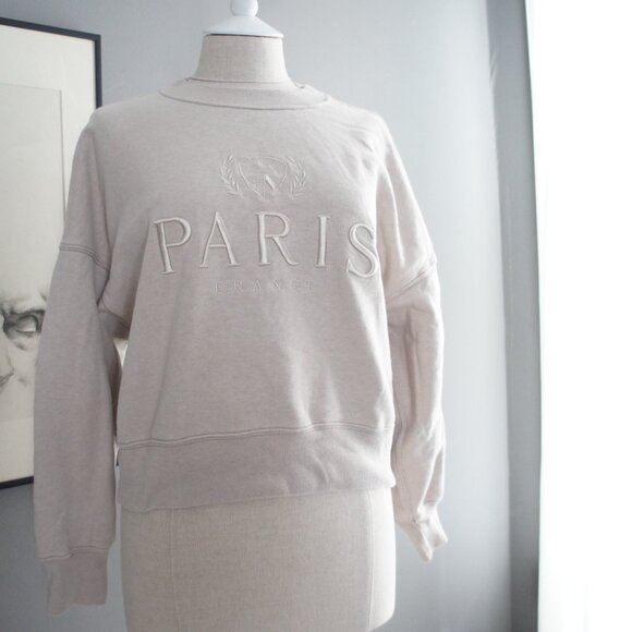 Abercrombie & Fitch Soft AF Embroidered Beige Oatmeal Paris Sweatshirt Size M - Picture 4 of 15